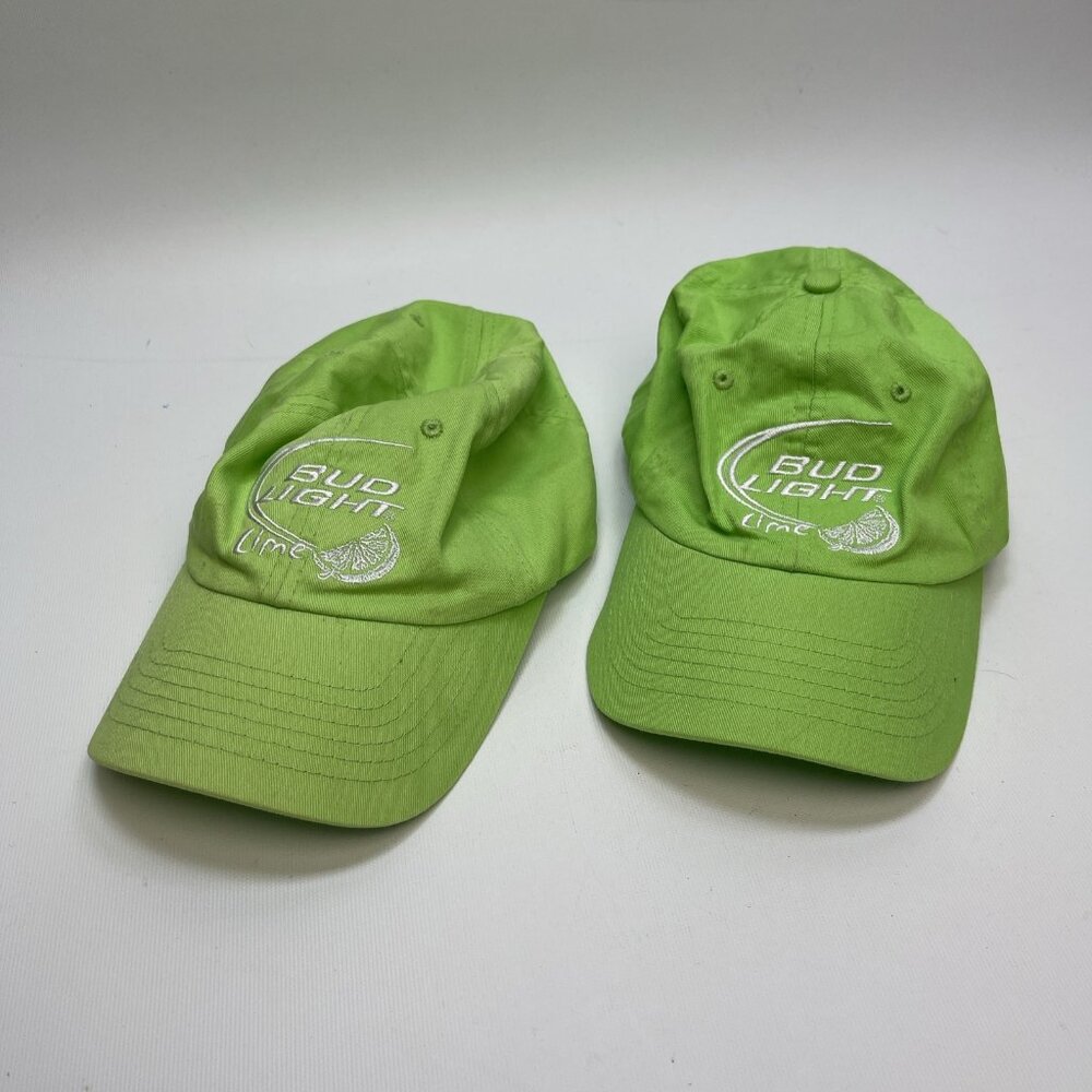 Lot x 2 Bud Light Lime Hat Neon Green One Size Adjustable Embroidered Strapback